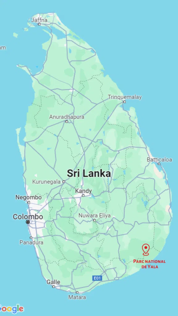 Le safari de Yala sur la carte du sri lanka