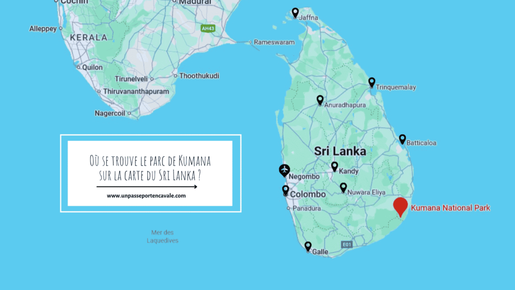 Le safari de Kumana sur la carte du Sri Lanka
