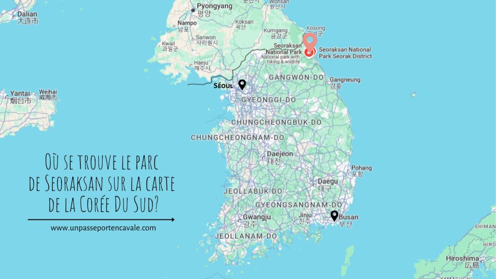 Le parc de Seoraksan sur la carte de la Corée du Sud