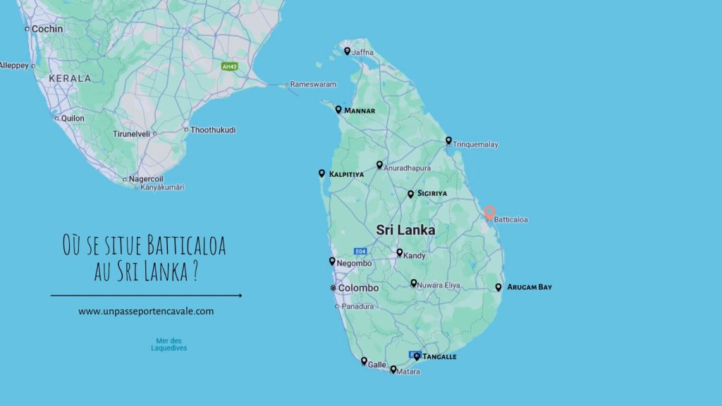 Batticaloa sur la carte du Sri Lanka