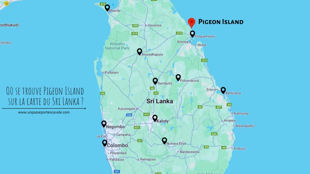 Pigeon island sur la carte du Sri Lanka